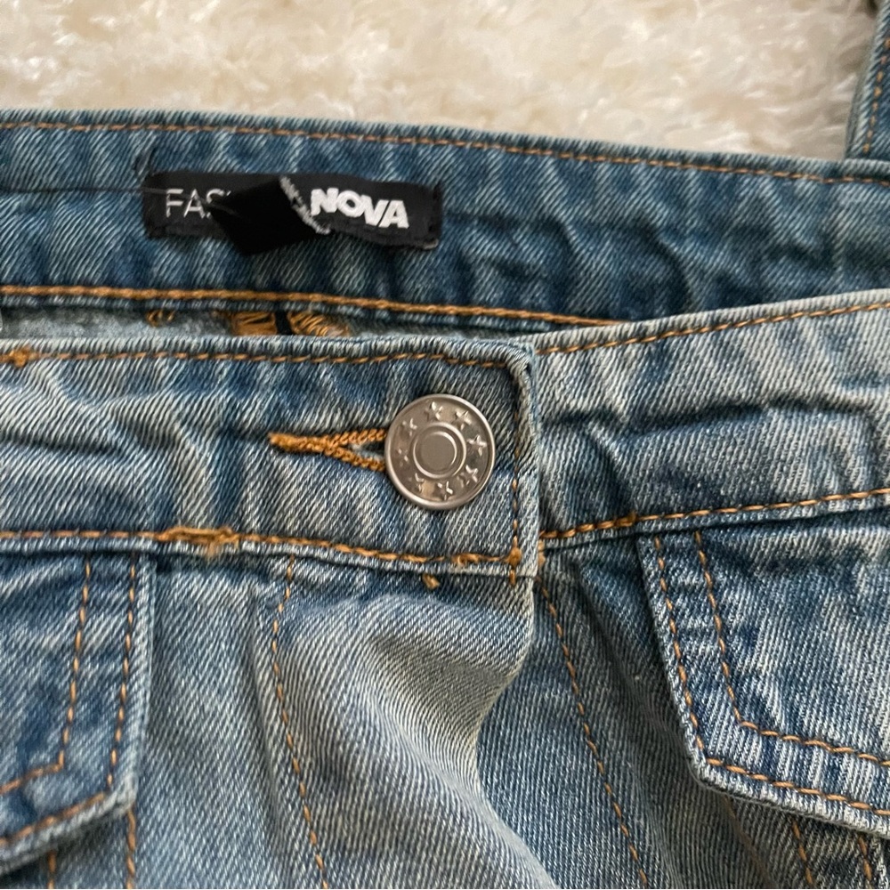 Fashion Nova Blue Denim Off-Shoulder Kids Dress - Picture 3 of 6